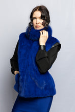 Load image into Gallery viewer, Royal Blue Dyed Mink Vest w/ Dyed Fox Collar
